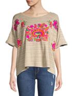 Free People Catalunya Embroidered Cotton Blend Top