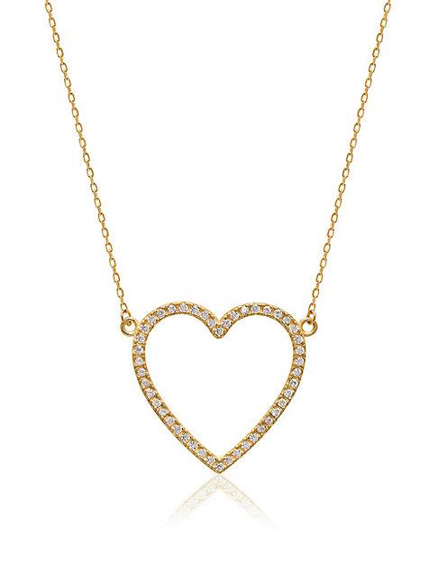 Gabi Rielle 14k Gold Vermeil & Cubic Zirconia Pav&eacute; Open Heart Pendant Necklace