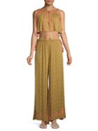 Free People Hearts Rising Two-piece Embroidered Cropped Top & Pants Set