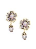 Heidi Daus Faux Pearl & Crystal Flower Drop Earrings