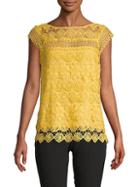 Laundry By Shelli Segal Cap Sleeve Lace Embroidery Top