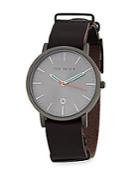 Ted Baker Stainless Steel & Gun Metal Leather Strap Watch