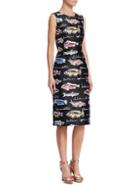 Oscar De La Renta Embroidery Sheath Dress