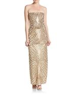 Laundry By Shelli Segal Platinum Strapless Sequined Gown