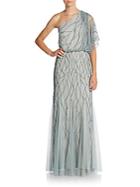 Adrianna Papell Beaded Godet-pleat One-shoulder Gown