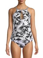 Bleu By Rod Beattie Lace-up Printed Tankini Top