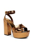 Saint Laurent Farrah Metallic Leather Platform Ankle-strap Sandals