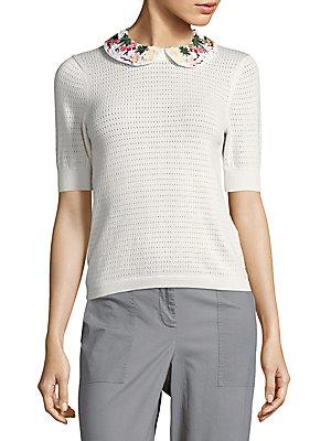 Alice + Olivia Remmie Embroidered Short-sleeve Sweater