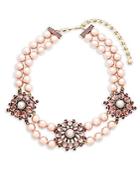 Heidi Daus Simulated Faux Pearl And Crystal Triple Station Beaded Necklace