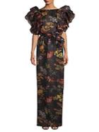 Rosie Assoulin Floral Ruffled Silk Gown
