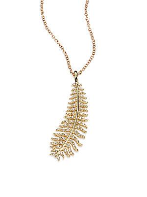 Mizuki Wings Of Desire Diamond & 14k Yellow Gold Feather Charm Necklace
