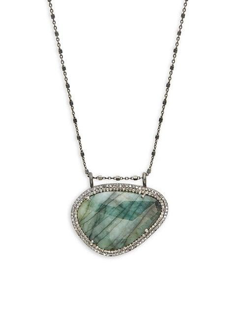 Adornia Fine Jewelry Kaia Emerald Slice Diamond Pendant Chain Necklace