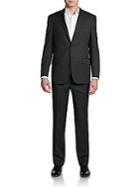 Saks Fifth Avenue Black Classic-fit Wool Pinstripe Suit