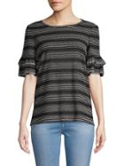 Max Studio Tiered-sleeve Striped Top