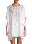 La Moda Clothing Embroidered Tie-front Coverup