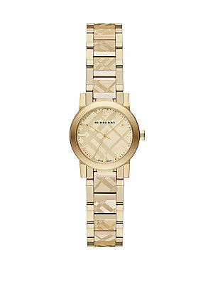Burberry Goldtone Ip Stainless Steel Check Etched Bracelet Watch/26mm