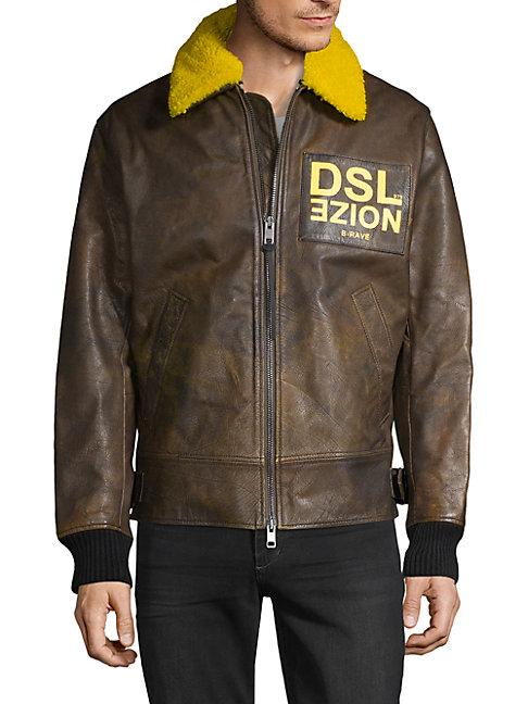 Diesel Bowdre Graphic Shearling-collar Leather Jacket