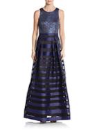 Kay Unger Sequin & Stripe A-line Gown