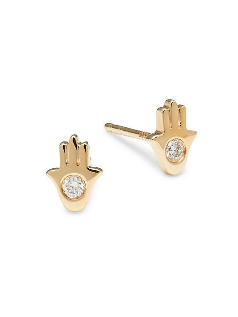 Saks Fifth Avenue 14k Yellow Gold & Diamond Hamsa Hand Earrings