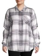 Two By Vince Camuto Plus Plaid Cutout Button-down Shirt