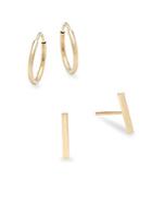 Saks Fifth Avenue Set Of Two 14k Yellow Gold Bar Stud And 0.25 Endless Hoop Earrings