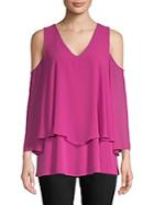 Ellen Tracy Double-layered Cold-shoulder Top