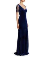 Theia Embellished-sleeve V-neck Mermaid Gown
