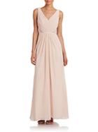 Theia Pleated Chiffon Lace-back Gown