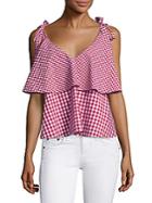 Prose & Poetry Brett Tiered Ruffled Gingham Cotton Cropped Top
