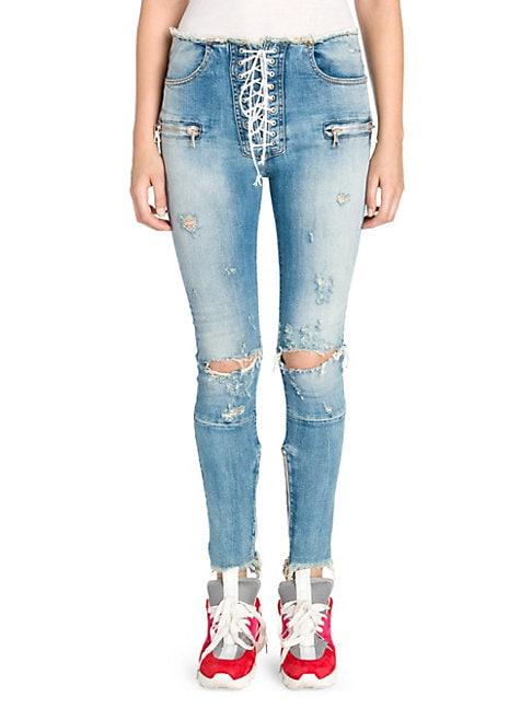 Unravel Project Vintage Lace-up Skinny Jeans