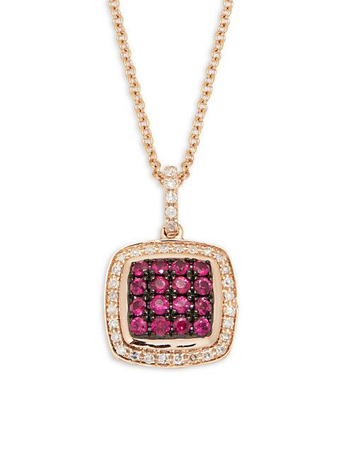 Effy 14k Rose Gold Ruby & Diamond Square Pendant Necklace