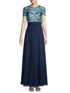 Js Collections Embroidered Illusion Flare Gown