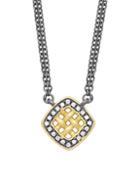 Freida Rothman Lattice Motif Sterling Silver & Crystal Double Strand Choker Necklace