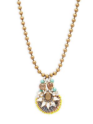 Tataborello Crystal Studded & Beaded Fan Necklace