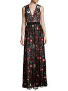 Alice + Olivia Ally Embroidered Floor-length Dress