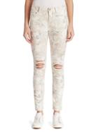 7 For All Mankind Distressed Floral-print Ankle Skinny Jeans