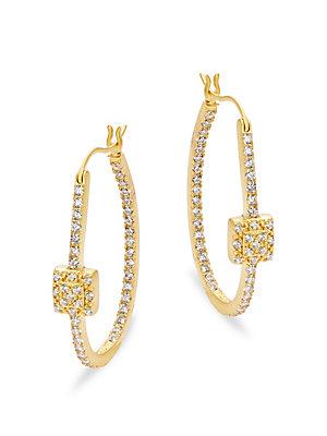 Freida Rothman Classic Cubic Zirconia And Sterling Silver Textured Pearl Pave Hoop Earrings