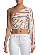 J.o.a. Striped One-shoulder Cotton Cropped Top