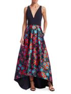Theia Floral Polka Dot High-low Gown