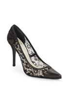 Stuart Weitzman Leather & Lace Point Toe Pumps