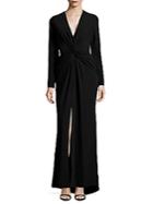 Carmen Marc Valvo Long Sleeve Knot-front Gown