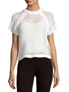 Tibi Cotton-blend Perforated Knit Top