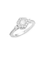 Effy Diamond & 14k White Gold Floral Ring