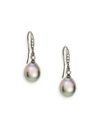 Saks Fifth Avenue 10-11mm Oval Tahitian Pearl & Diamond Drop Earrings