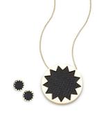 House Of Harlow Gold Tone Starburst Button Earrings & Pendant Necklace Set