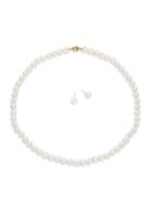 Masako 14k Gold & 7-8mm White Pearl Necklace & Stud Earrings Set