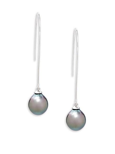 Tara Pearls 9-10mm Black Pearl And 14k White Gold Drop Earrings