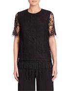 Adam Lippes Sheer-sleeve Pullover Lace Top