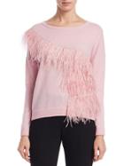 Scripted Feather Trim Sweater