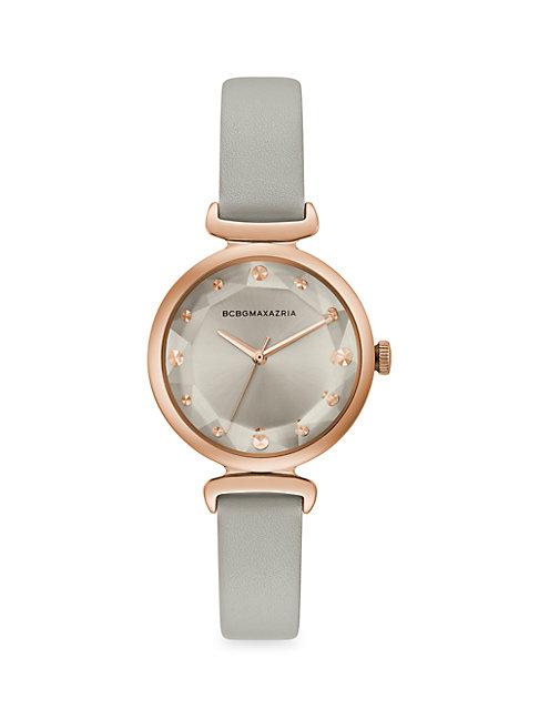 Bcbgmaxazria Classic Rose Goldtone Stainless Steel Leather-strap Watch
